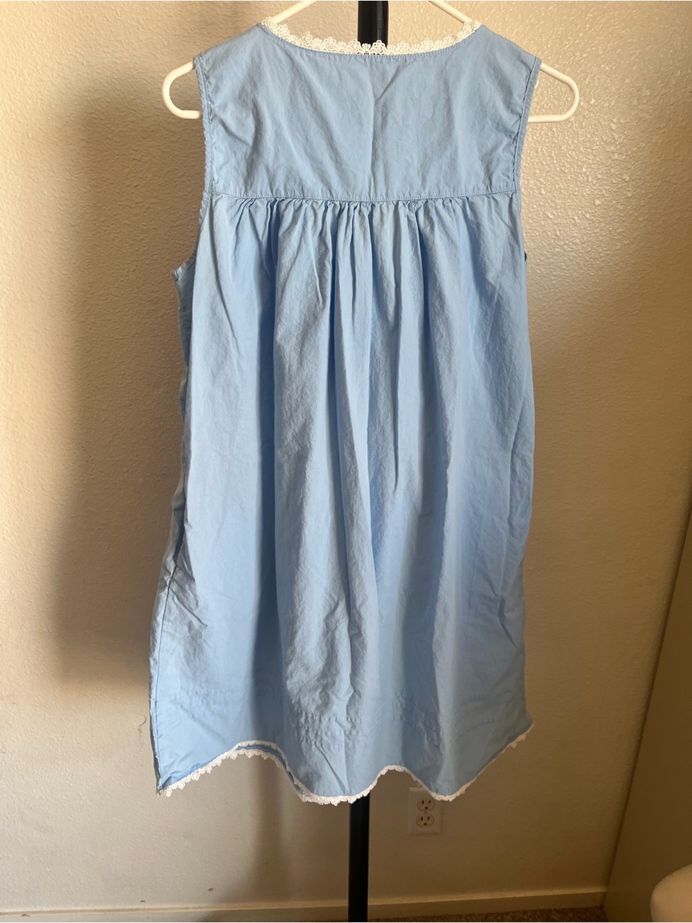 Light Blue Lace-Trim Sleep Cotton Chemise - Picture 5 of 5